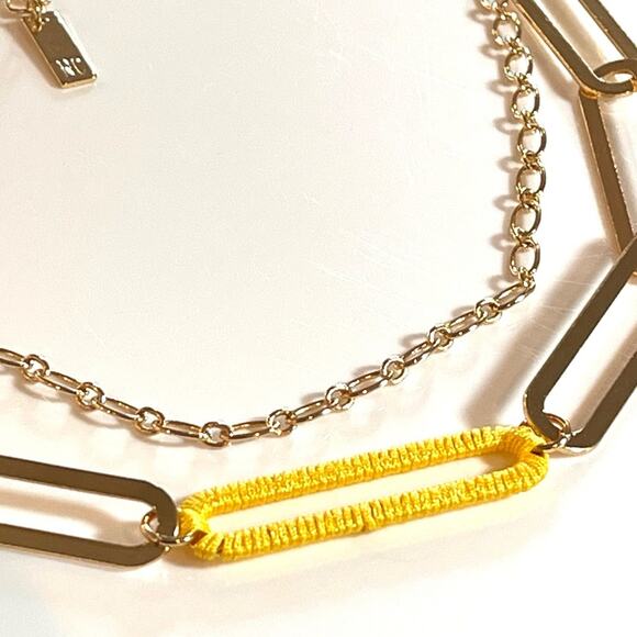 NEW INC 18" PAPERCLIP NECKLACE Gold Double Strand Link Yellow Wrapped Chain Link - Picture 2 of 4